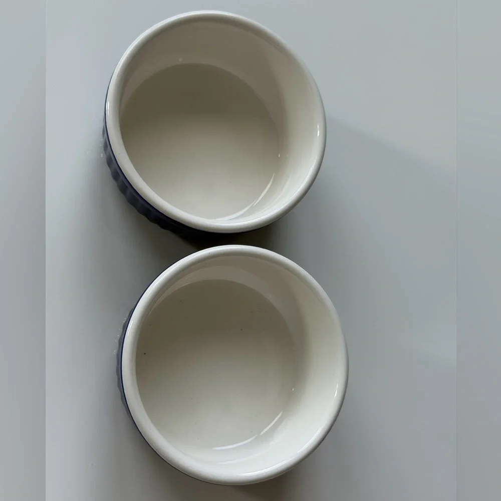 Roshco Cobalt Blue Ceramic Ramekins - Set of 2 Ribbed Baking Dishes